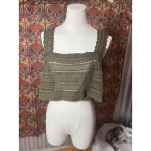 Crochet Crop Top Olive Green Sleeveless Tank Summer Casual Size S